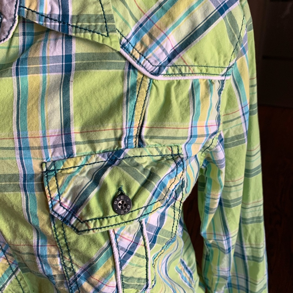 Neon green plaid button down